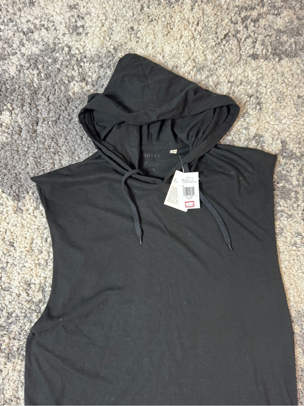 GUESS, Men’s Black Sleeveless Hooded Tank Top, Jagger Washed Hoodie, Black, L - Picture 4 of 10